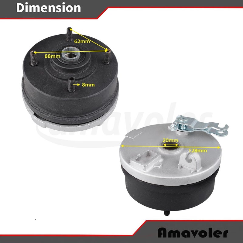 amavoler Front Drum Brake Wheel Hub with 4 Stud Drum Brake Housing + Shoes 8" Rim Fit for 125cc 150cc 250cc ATV Taoao Quad,New Cheetah Tforce ATA 125E 125F1 125G 135D 135DU 150B 150G Etc. (Left) - Image 3
